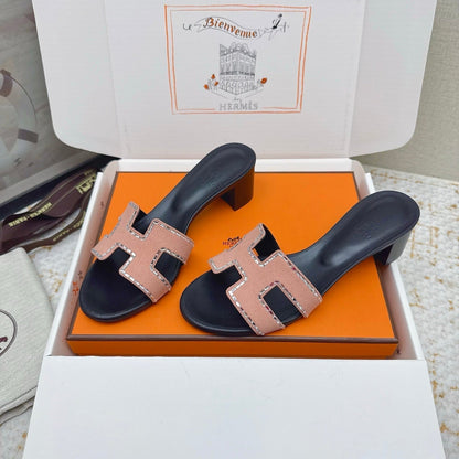 HM 26ss Oran Sandals 50 Black Light Pink Suede Sheepskin 625239
