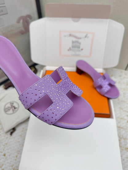 HM 26ss Oran Sandals 50 Purple Crystal Suede Cowhide 625258