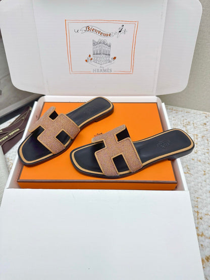 HM 26ss Oran Sandals Rose Bronze Rhinestone Cowhide 625264
