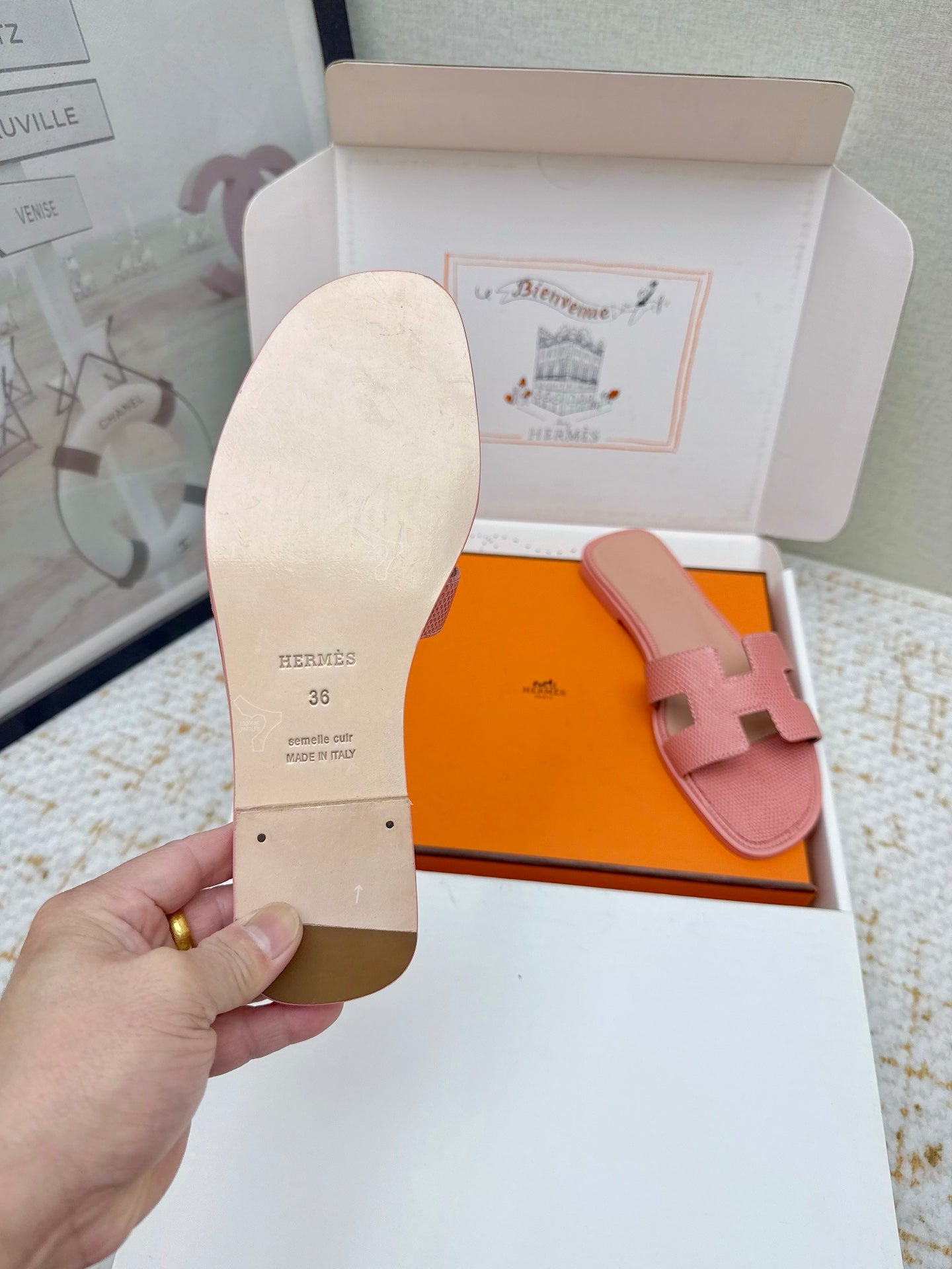 HM 26ss Oran Sandals Pink Cowhide 625041