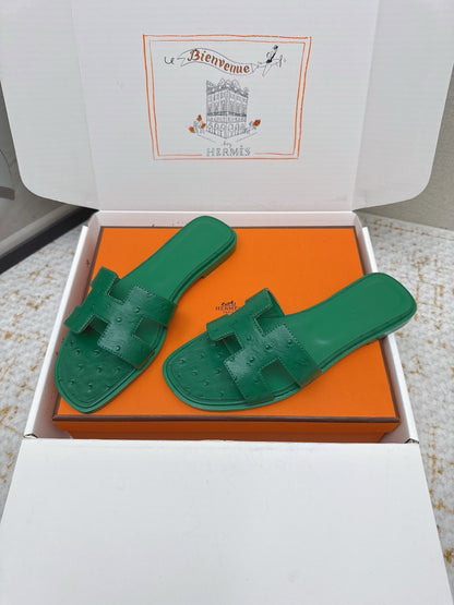 HM 26ss Oran Sandals Green Ostrich Leather 625102