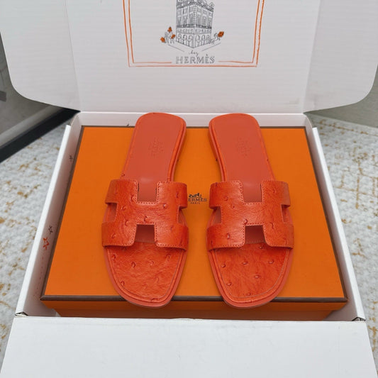 HM 26ss Oran Sandals Dark Orange Ostrich Leather 625105