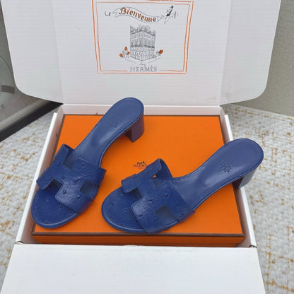 HM 26ss Oran Sandals 50 Blue Encre Ostrich Leather 625131