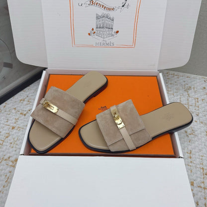 HM 26ss Oasis Sandals Taupe Suede Cowhide 625145