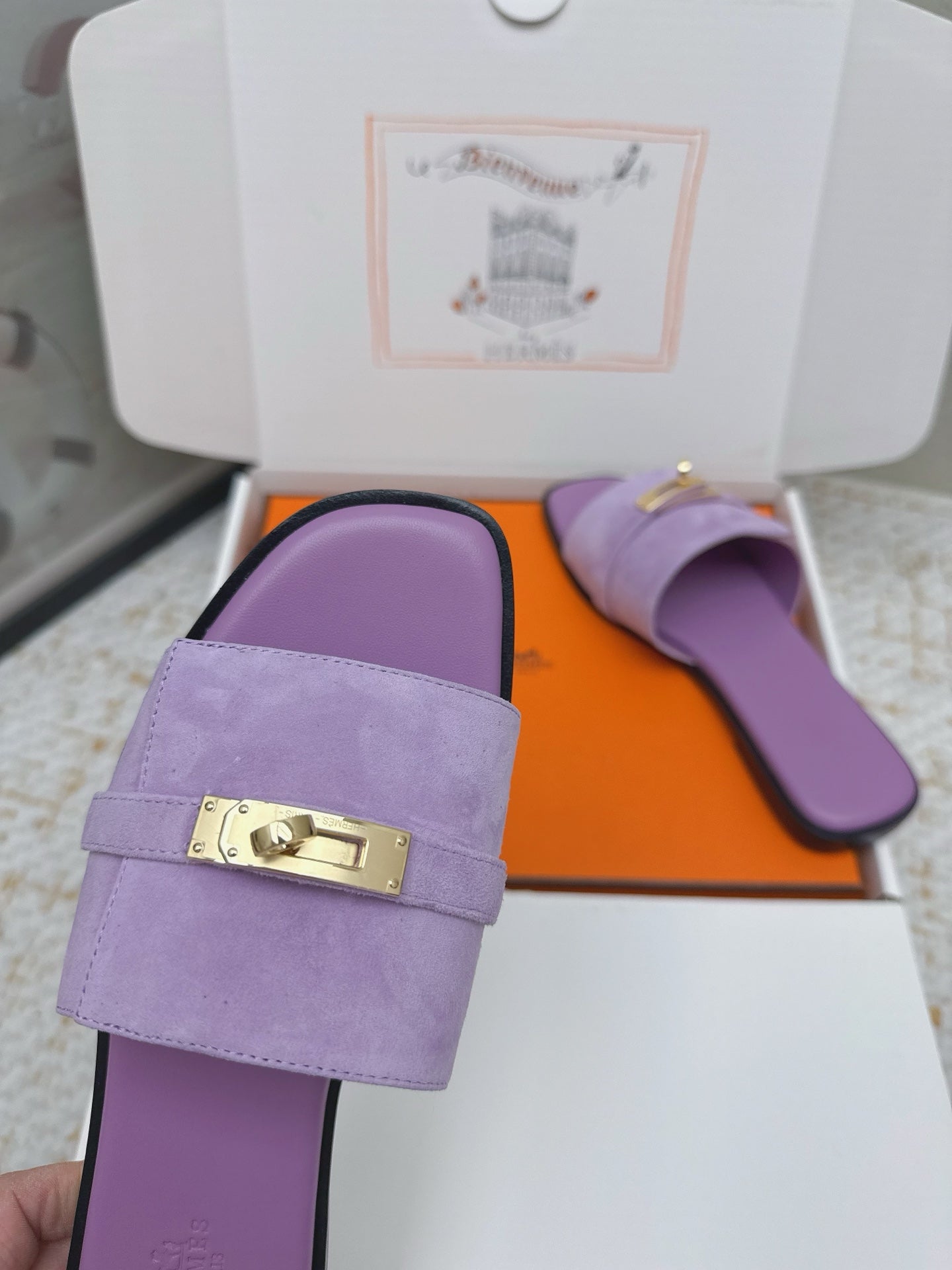 HM 26ss Oasis Sandals Purple Suede Cowhide 625147