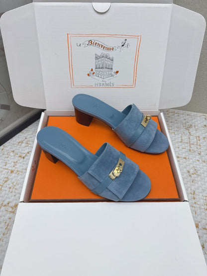 HM 26ss Oasis Sandals 50 Blue Suede Cowhide 625151