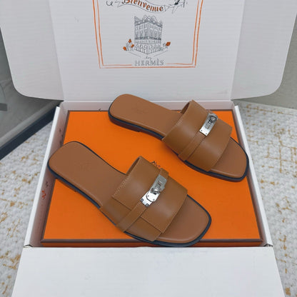 HM 26ss Oasis Sandals Brown Sheepskin Sliver Buckle 625166