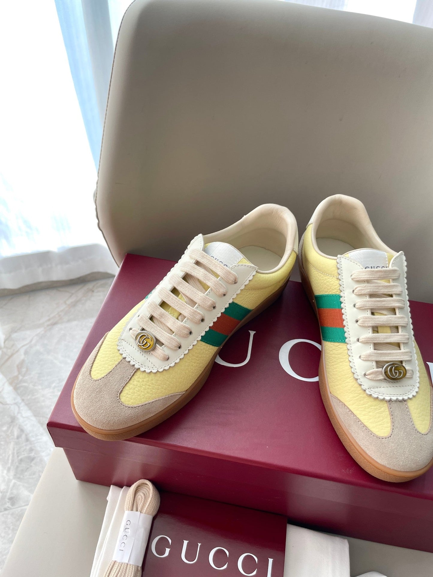 GG 26 Sneaker Light Yellow Beige Suede Cowhide 632806