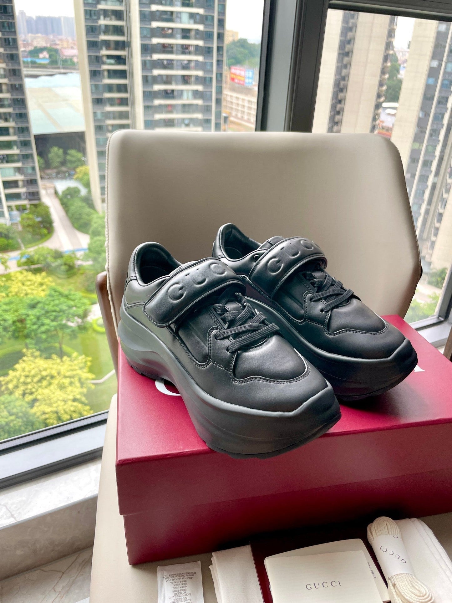 GG 26 Platform Sneaker Black Sheepskin 632853