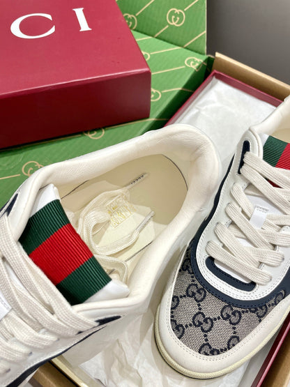 GG 26 Sneaker White Navy Blue Canvas Suede 632877