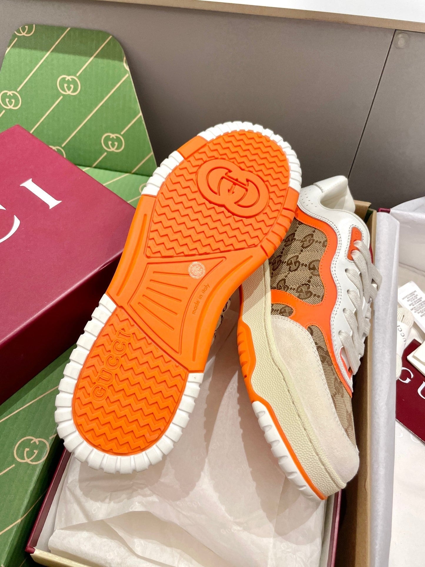 GG 26 Sneaker White Beige Orange Canvas Cowhide 632867
