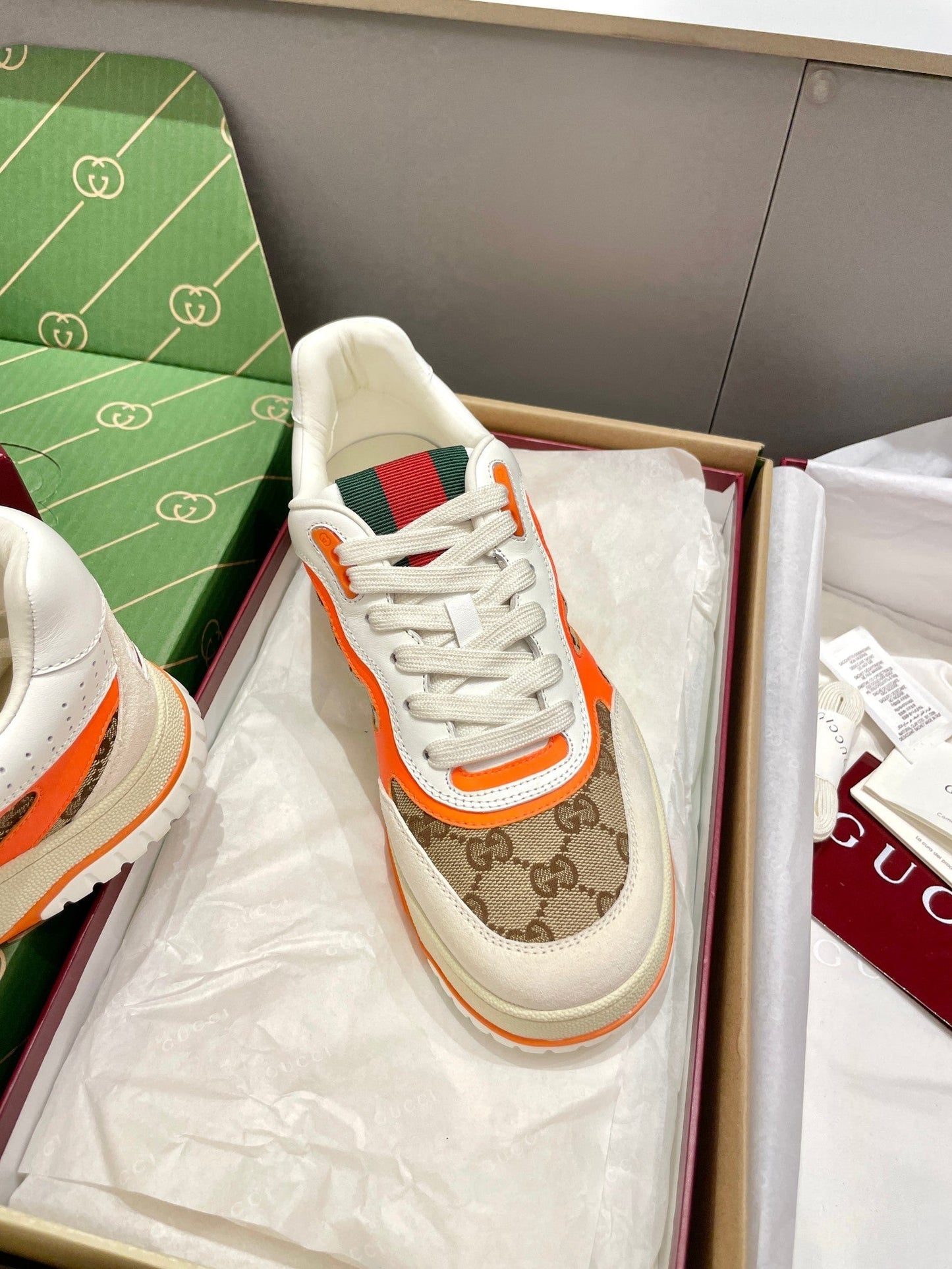 GG 26 Sneaker White Beige Orange Canvas Cowhide 632867
