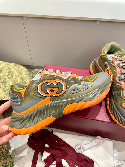 GG 26 Casual Sneakers Olive Green Orange Mesh Fabric 632855