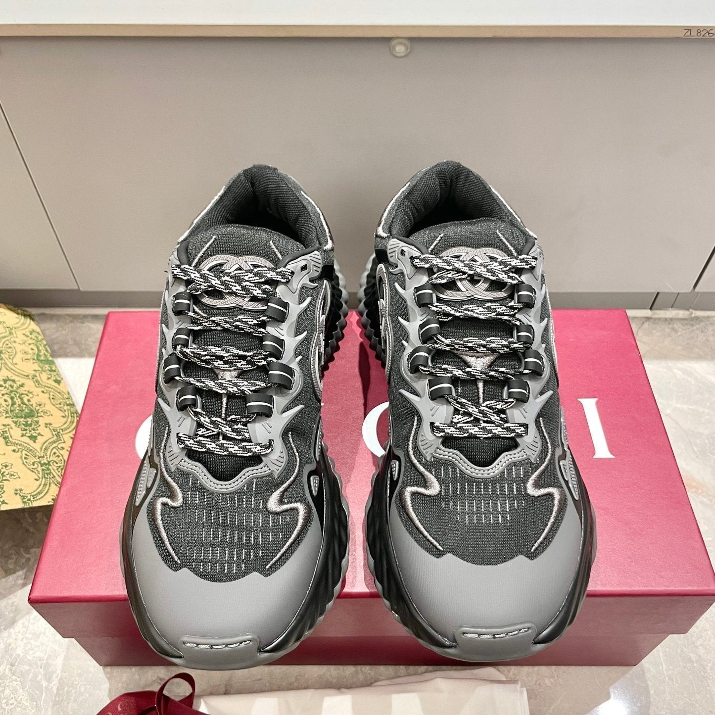 GG 26 Casual Sneakers Gray Black Mesh Fabric 632857
