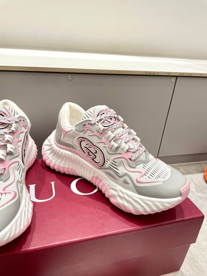 GG 26 Casual Sneakers Gray Pink Mesh Cowhide 632858