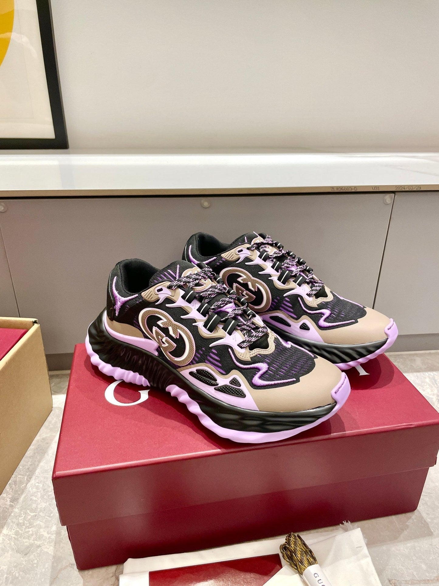 GG 26 Casual Sneakers Purple Black Mesh Cowhide 632860