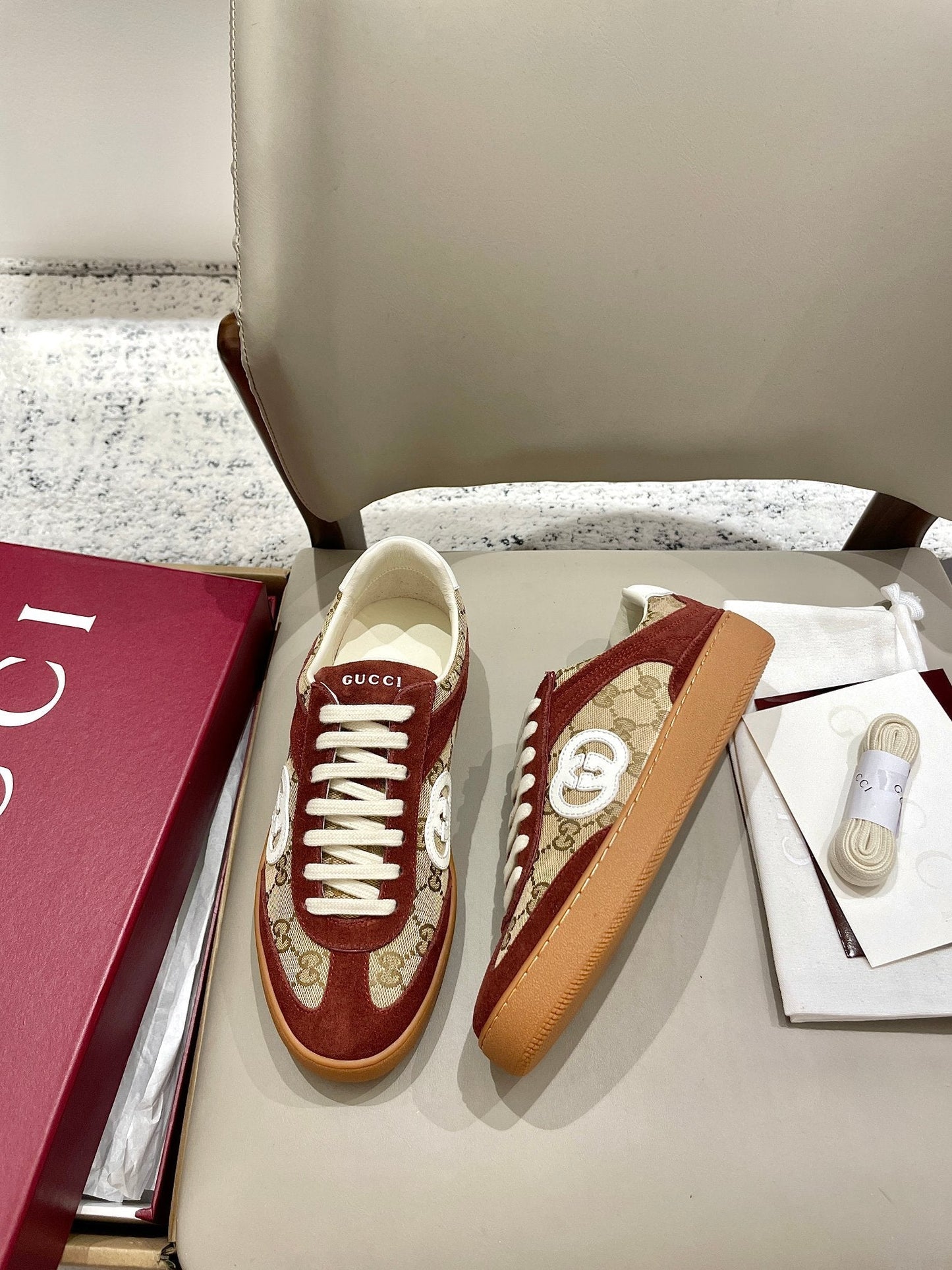 GG 26 Sneaker Dark Red Canvas Suede 632817