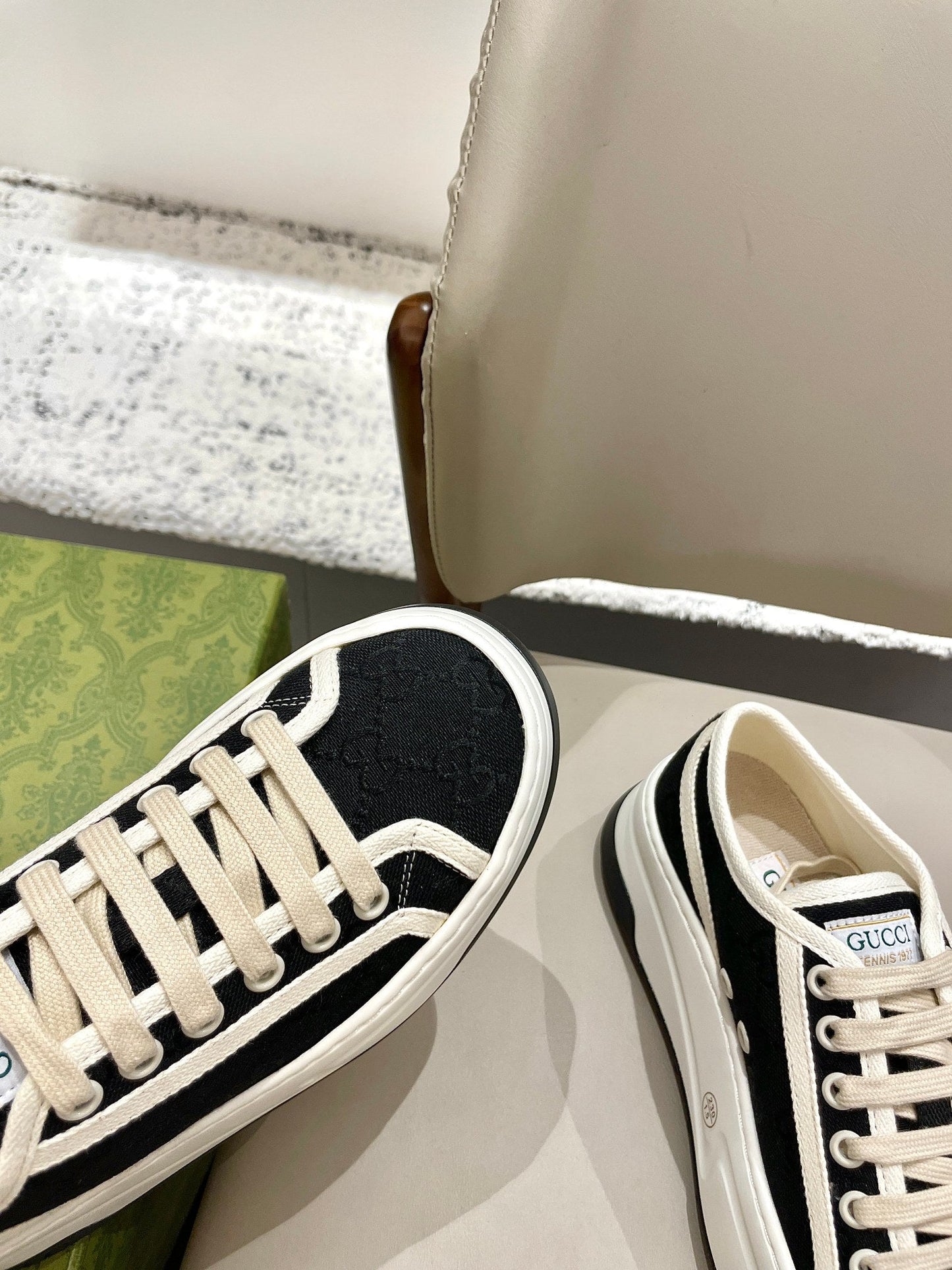 GG 26 Platform Sneaker Black White Monogram Suede 632835