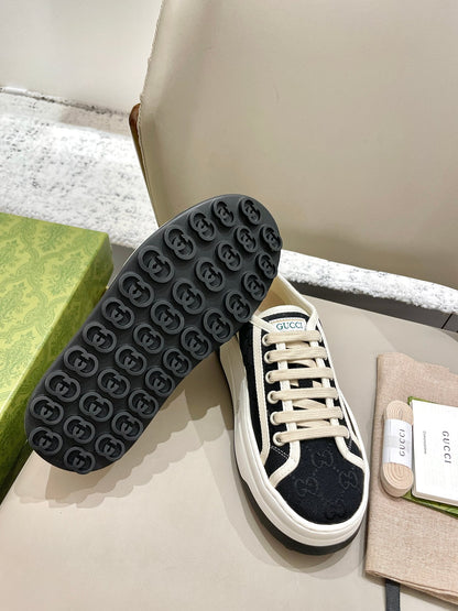 GG 26 Platform Sneaker Black White Monogram Suede 632835