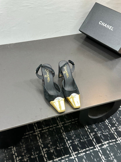 Chanel 2026 Back Strap Square Heels Pumps Leather Sheepskin 832511