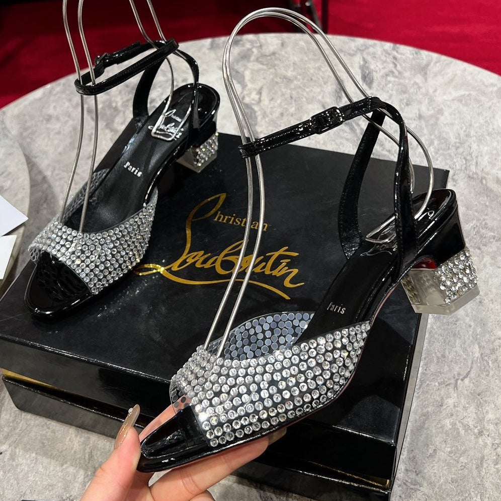 Christian Louboutin Mary Jane Miss Z Strass 55mm Sandals Patent Leather 825391