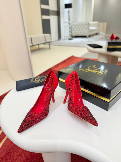 Christian Louboutin Lasera Strass Pump 100mm Red Sheepskin 574424