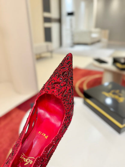 CL 26SS High Heel Pump 100 Red Black Sheepskin 574424