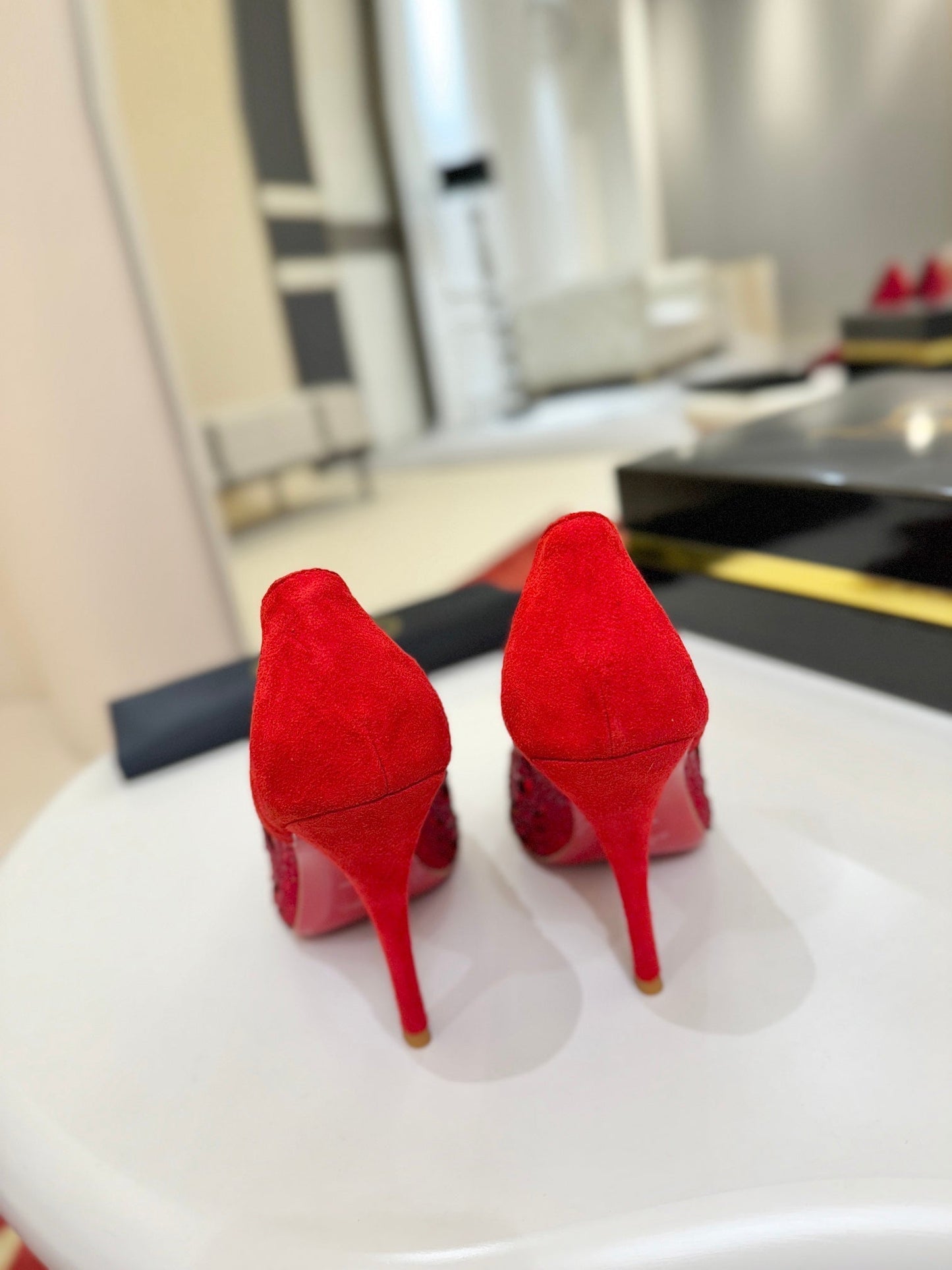 CL 26SS High Heel Pump 100 Red Black Sheepskin 574424