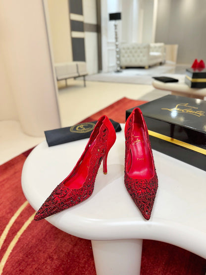 Christian Louboutin Lasera Strass Pump 100mm Red Sheepskin 574424