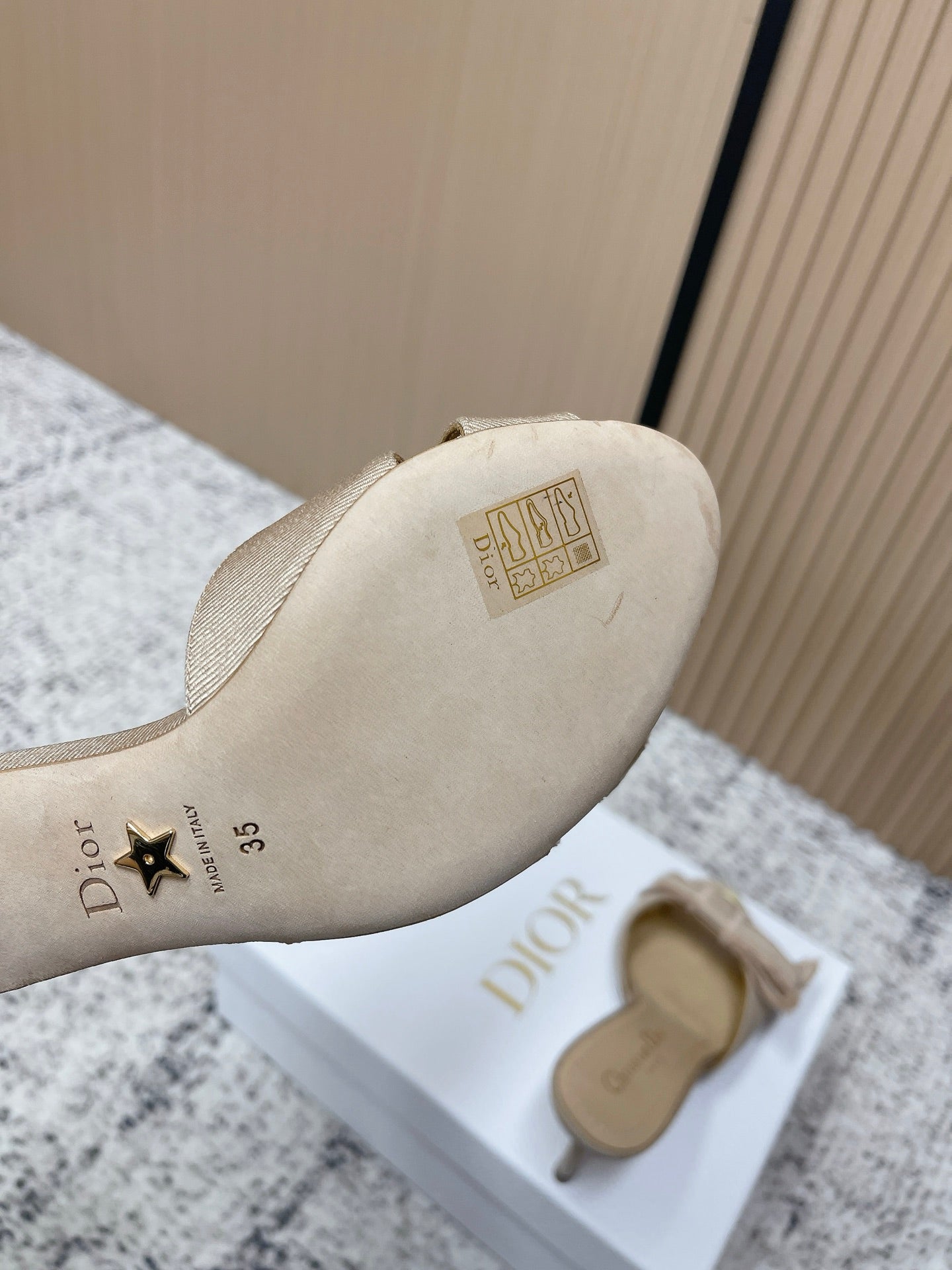CD 26s High Heel Slippers 75 Beige Canvas Leather 643491