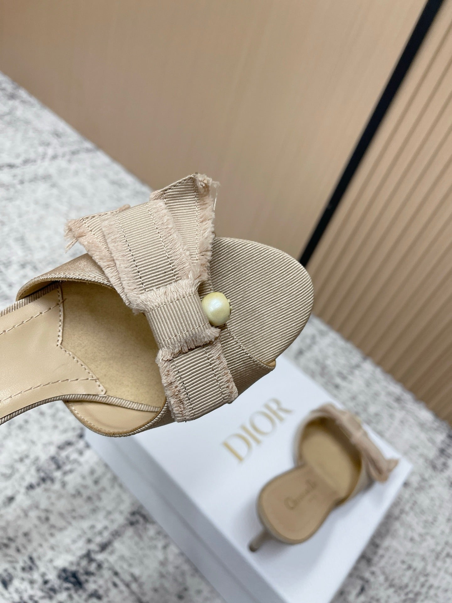 CD 26s High Heel Slippers 75 Beige Canvas Leather 643491