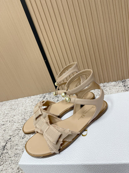 CD 26s Sandals Beige Sheepskin Canvas 643495