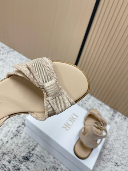 CD 26s Sandals Beige Sheepskin Canvas 643495