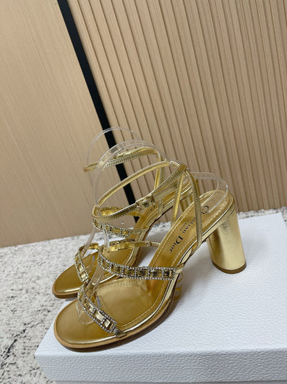 CD 26s High Heel Sandals 80 Gold Champage Genuine Leather 643497