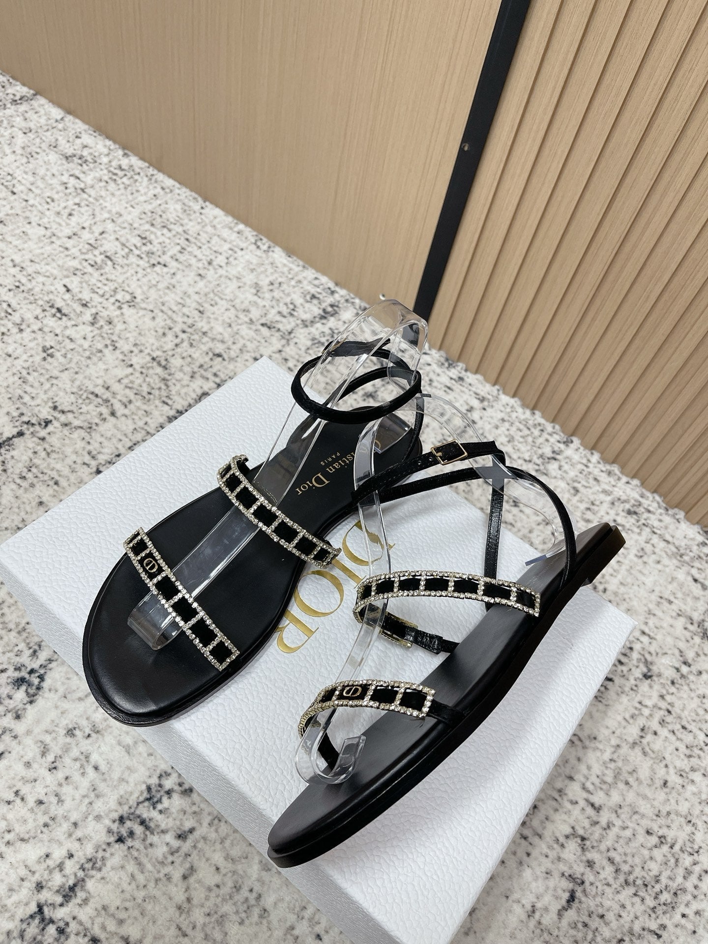 CD 26s Crystal Sandals Black Genuine Leather 643498