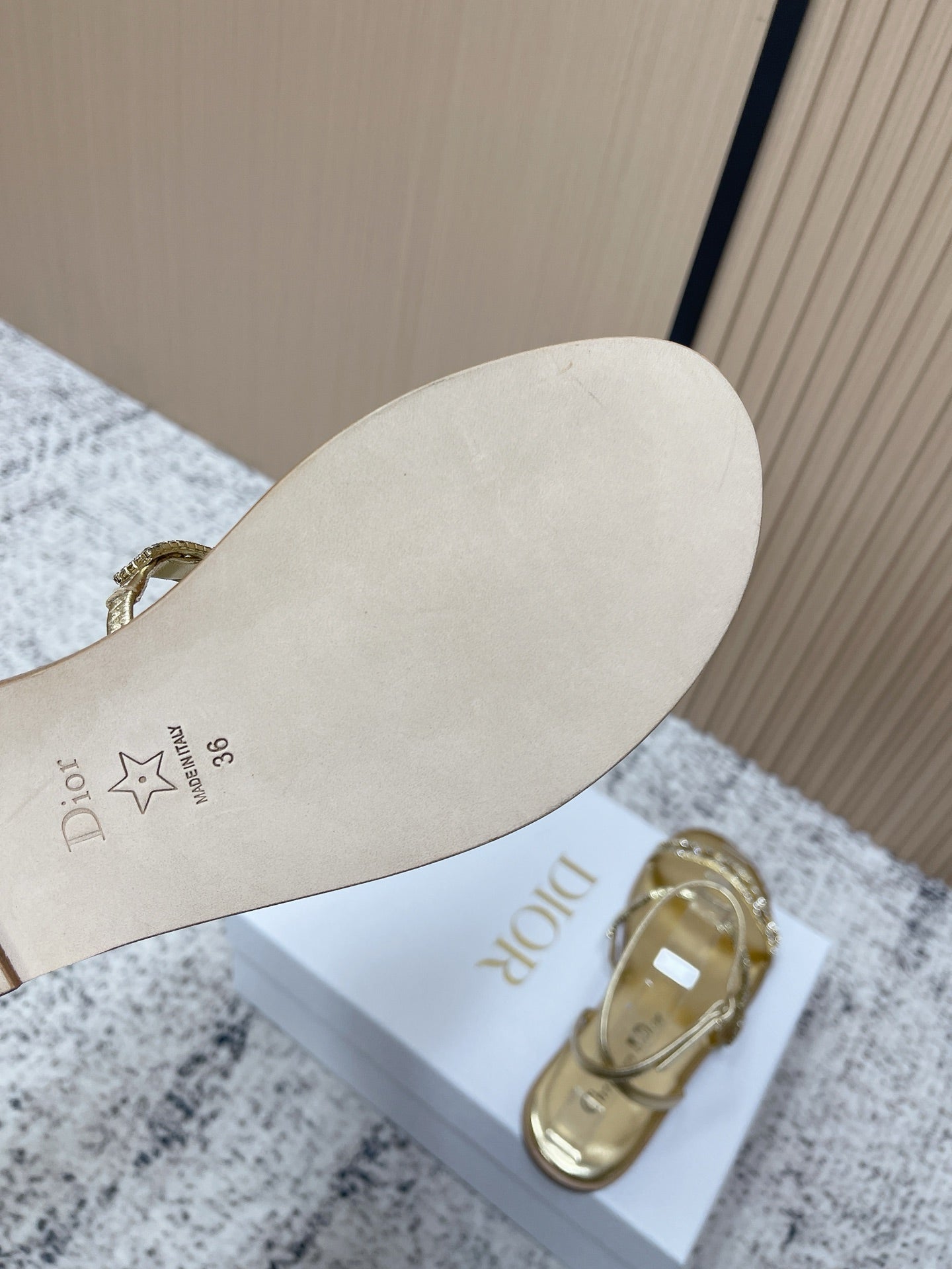 CD 26s Crystal Sandals Gold Champage Genuine Leather 643499