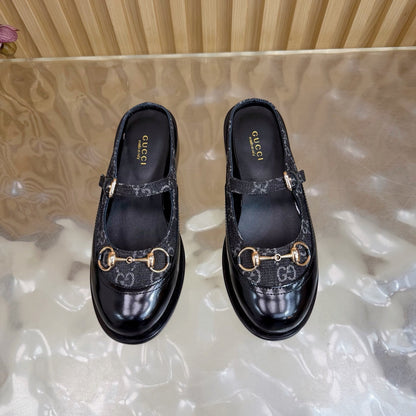 GG 26 Mule Black Beaded Leather Double G Fabric 589455