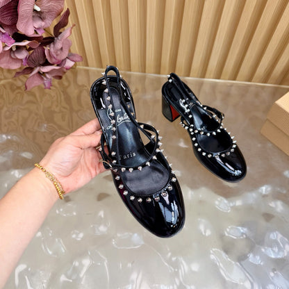 Christian Louboutin 2026 Janispikes 55mm Mary Jane Pumps Patent Leather 698239