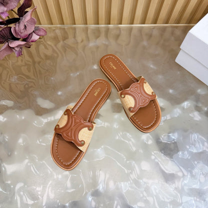 Celine 26  Triomphe Slide Sandals Leather 749443