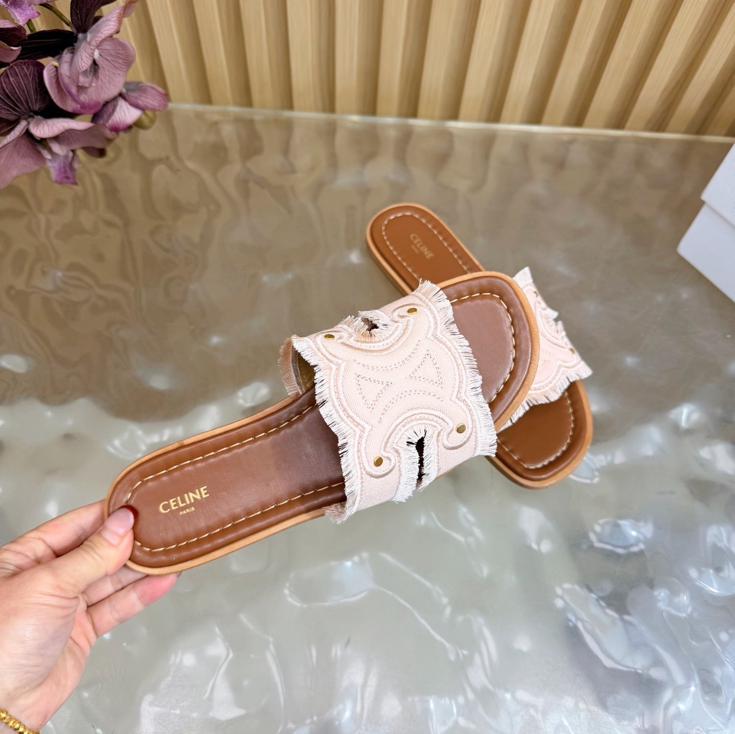 Celine 26 Marina Mules Canvas Leather 749449
