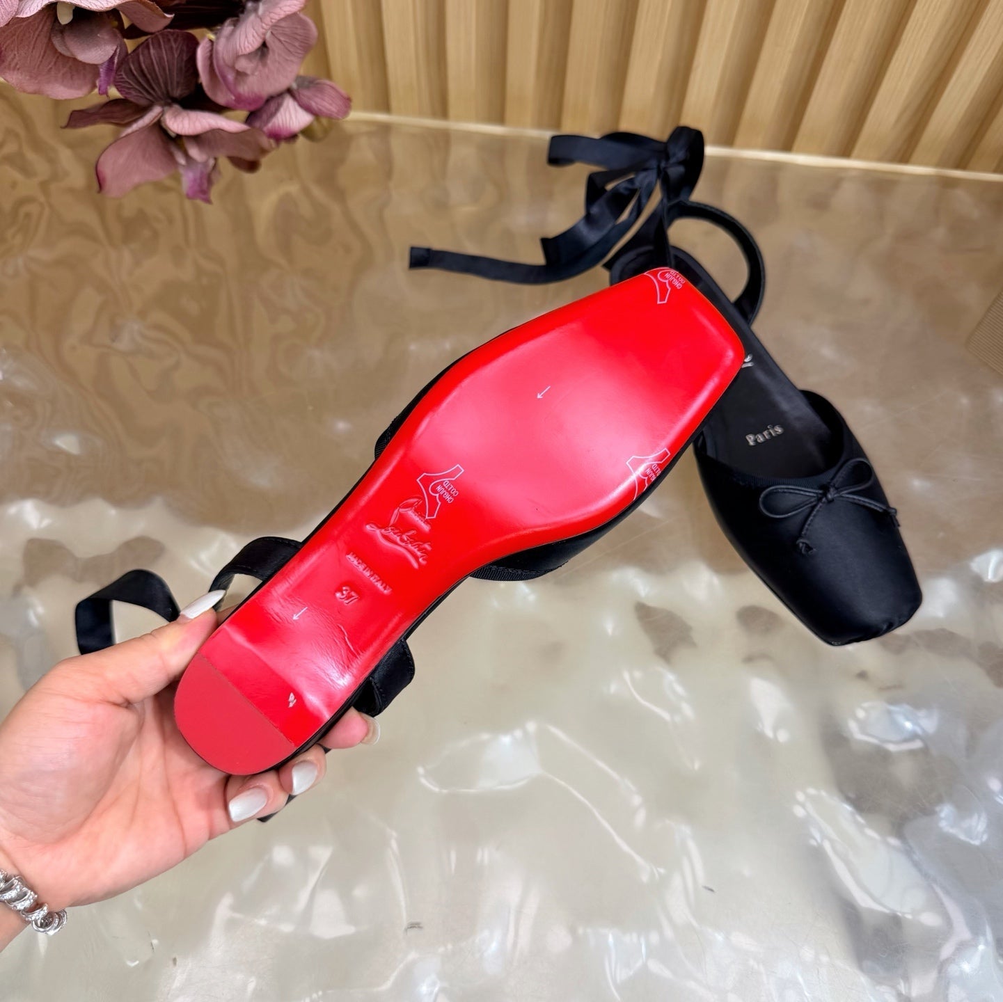 Christian Louboutin 2026 Sweetie Jane Strass Ballerina Flat Silk Leather 853090