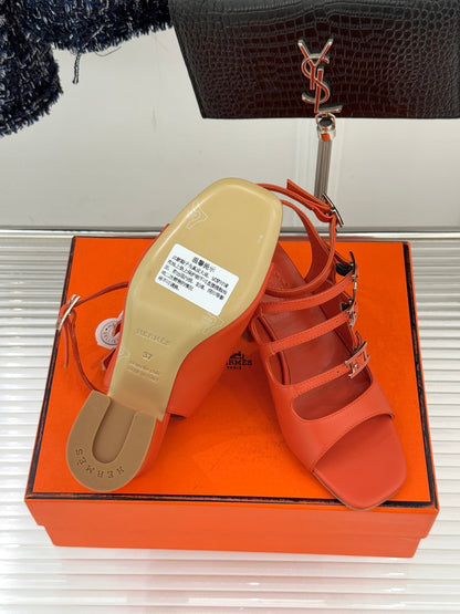 HM 26ss Peep Toe Sandals 65 Orange Sheepskin 642763