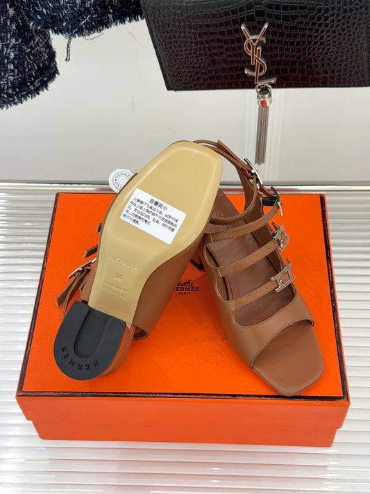 HM 26ss Peep Toe Sandals 65 Brown Sheepskin 642764