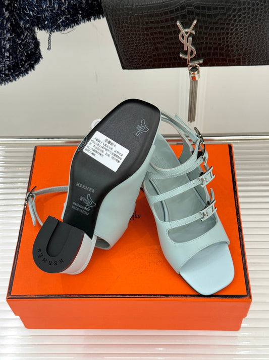 HM 26ss Peep Toe Sandals 65 Baby Blue Sheepskin 642768