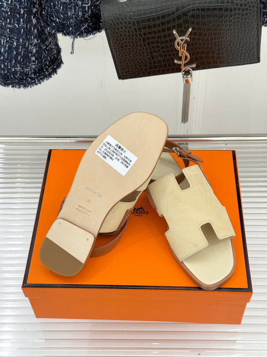 HM 26ss Flat Sandals Light Yellow Suede Sheepskin 642795