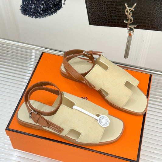 HM 26ss Flat Sandals Light Yellow Suede Sheepskin 642795