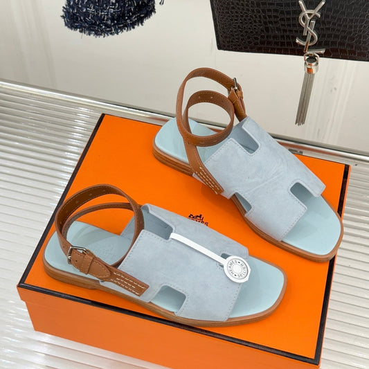 HM 26ss Flat Sandals Baby Blue Suede Sheepskin 642796