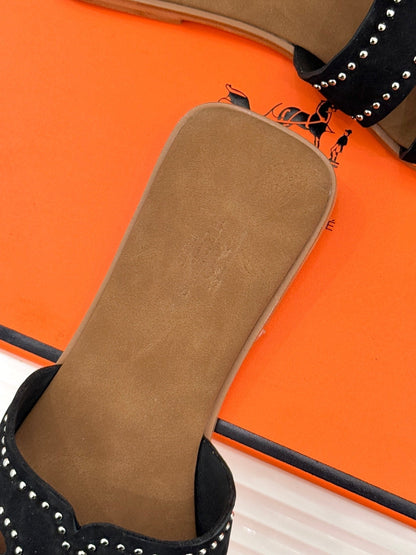 HM 26ss Flat Slippers Brown Black Suede 642827