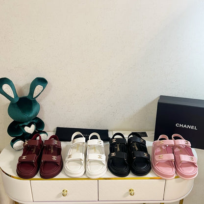 Chanel 2026 Velcro Sandals CC Logo Details Cowhide Leather 779367