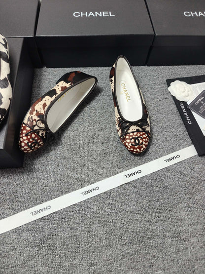 Chanel 2026 Ballet Flat Black Cream Brown Horsehair Calfskin 696628